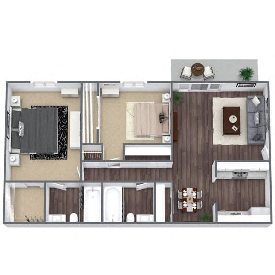 B2: 2 Bed 2 Bath floor plan