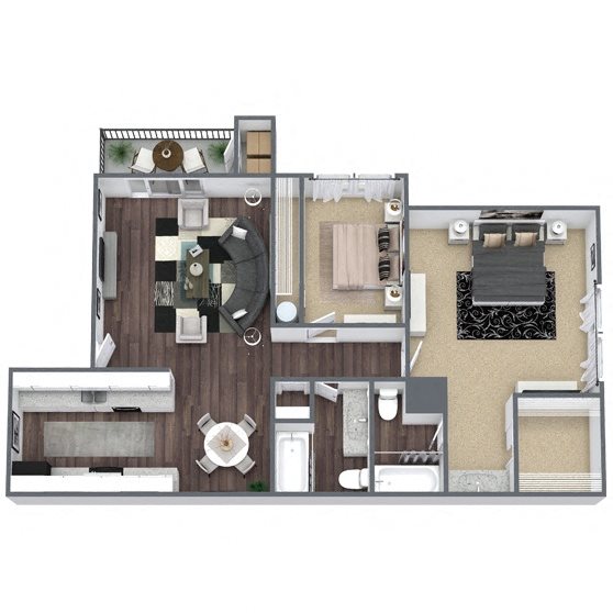 B2: 2 Bed 2 Bath floor plan