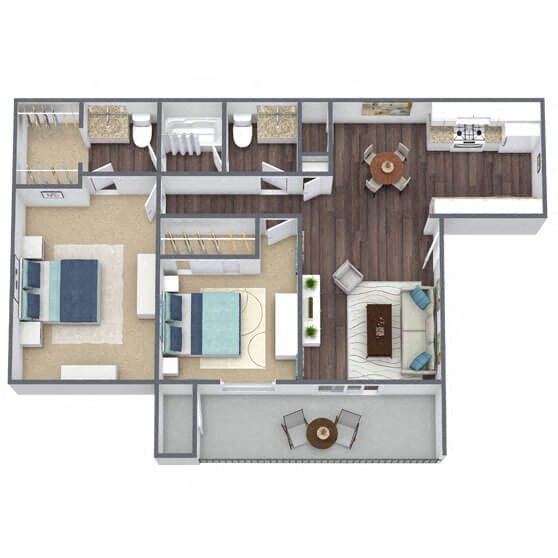 B2: 2 Bed 2 Bath floor plan
