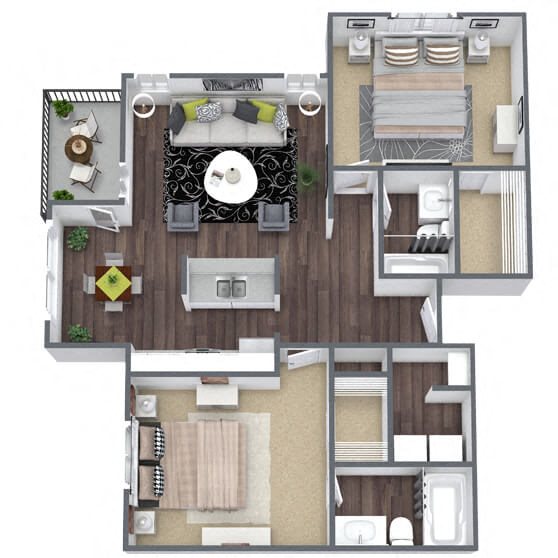 B2: 2 Bed 2 Bath floor plan