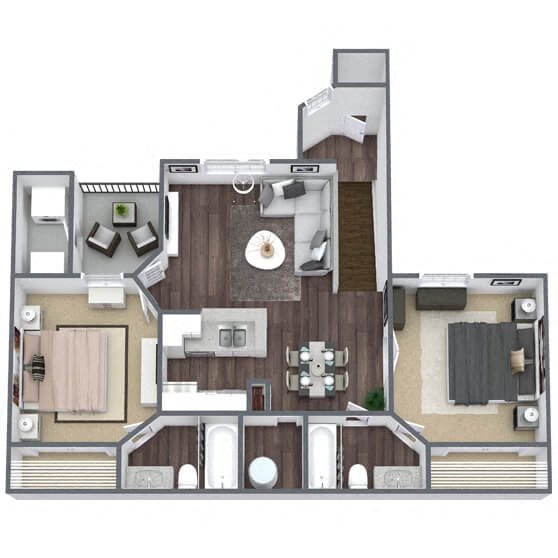 B1: 2 Bed 2 Bath floor plan
