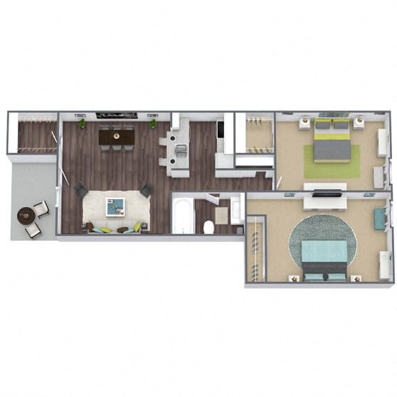 B1: 2 Bed 1 Bath floor plan