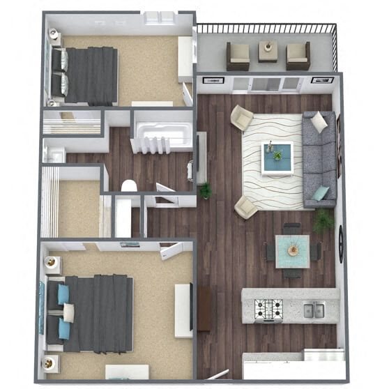 B1: 2 Bed 1 Bath floor plan