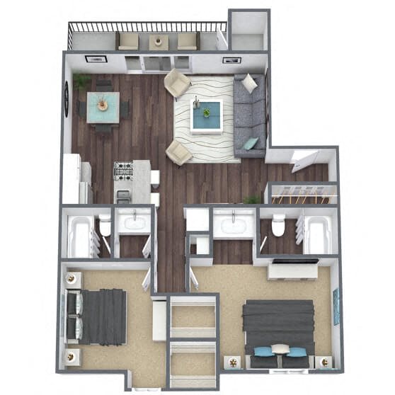 B2: 2 Bed 2 Bath floor plan