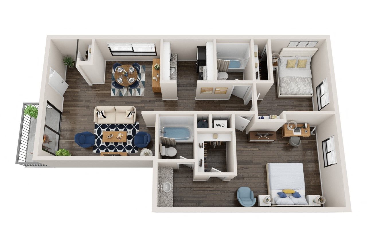 B1: 2 Bed 2 Bath floor plan