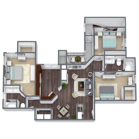 C1: 3 Bed 2 Bath floor plan
