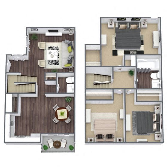 C2: 3 Bed 1 Bath floor plan