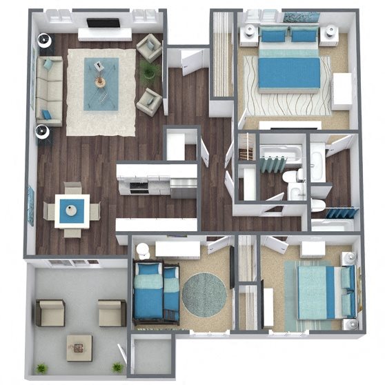 C1: 3 Bed 2 Bath floor plan