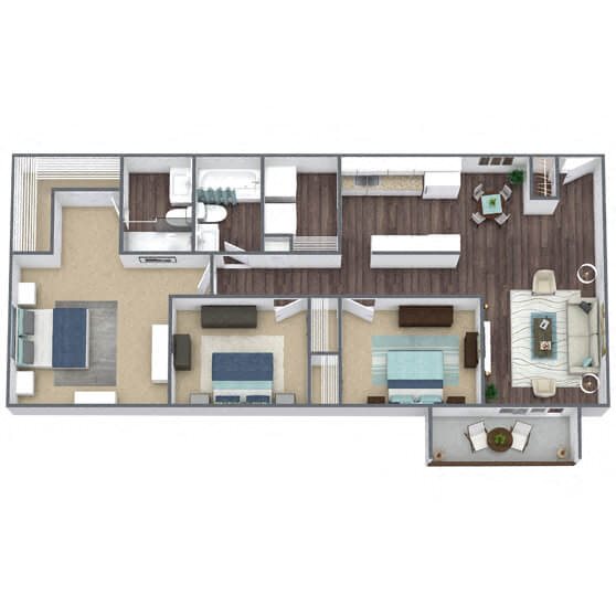 C1: 3 Bed 2 Bath floor plan
