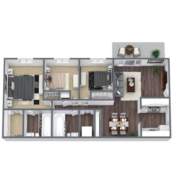 C1: 3 Bed 2 Bath floor plan