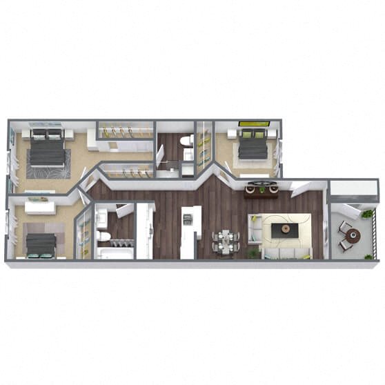 C1: 3 Bed 2 Bath floor plan