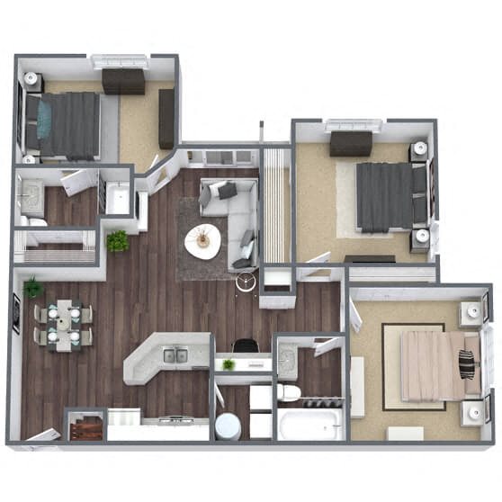 C2: 3 Bed 2 Bath floor plan