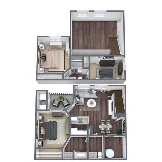 C1: 3 Bed 2 Bath + TH floor plan