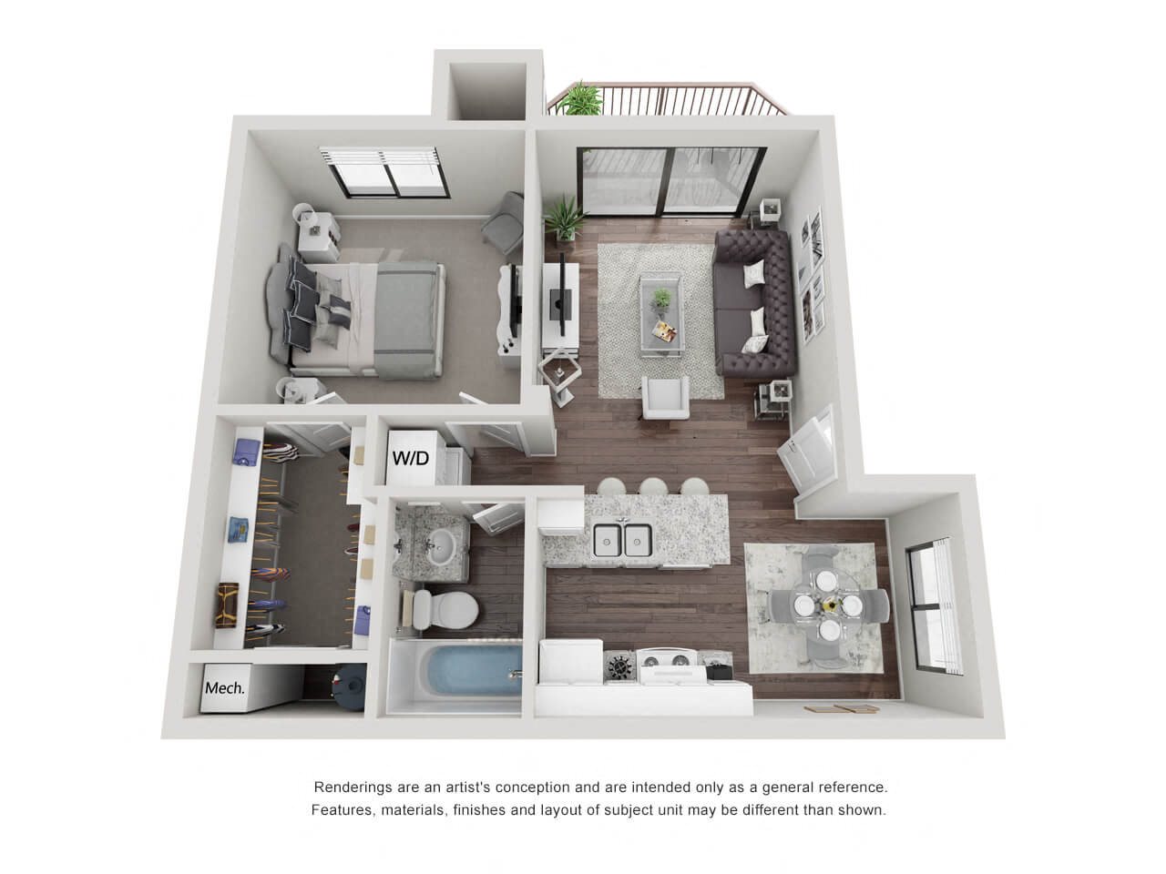 A1: 1 Bed 1 Bath floor plan