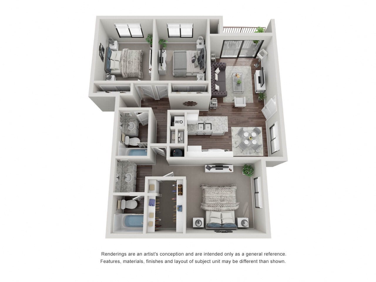 C1: 3 Bed 2 Bath floor plan