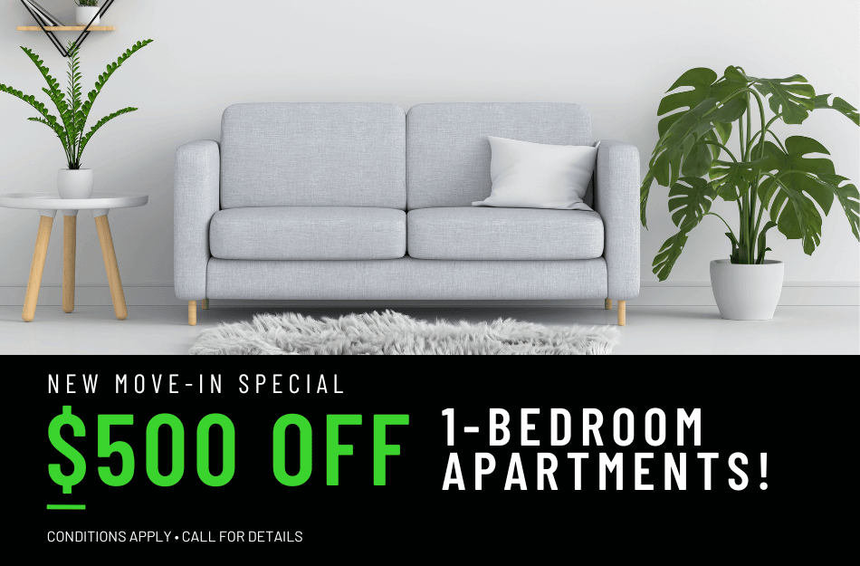 Get $500 OFF on our 1-bedroom apartments for a limited time! Conditions apply, call for details.