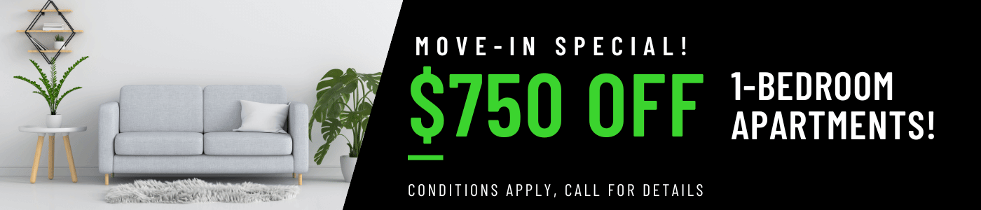 Get $750 OFF on our 1-bedroom apartments for a limited time! Conditions apply, call for details.