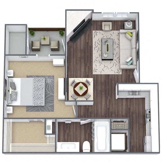 A1: 1 Bed 1 Bath floor plan