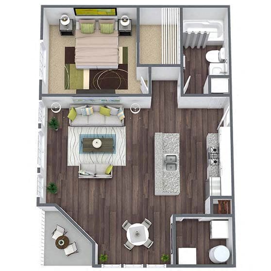 A1: 1 Bed 1 Bath floor plan