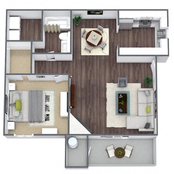 A1: 1 Bed 1 Bath floor plan