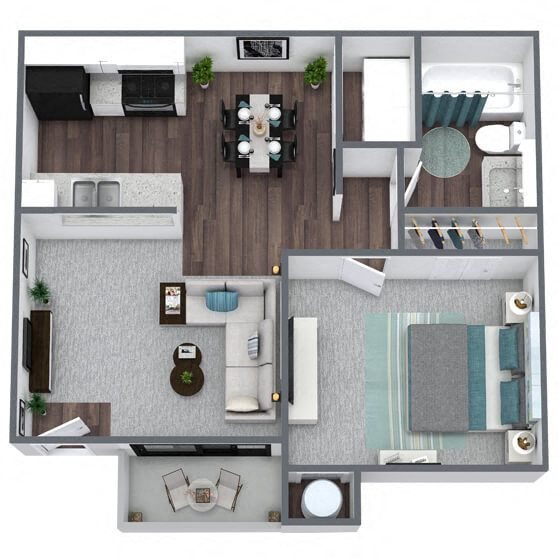 A1: 1 Bed 1 Bath floor plan