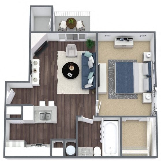 A1: 1 Bed 1 Bath floor plan