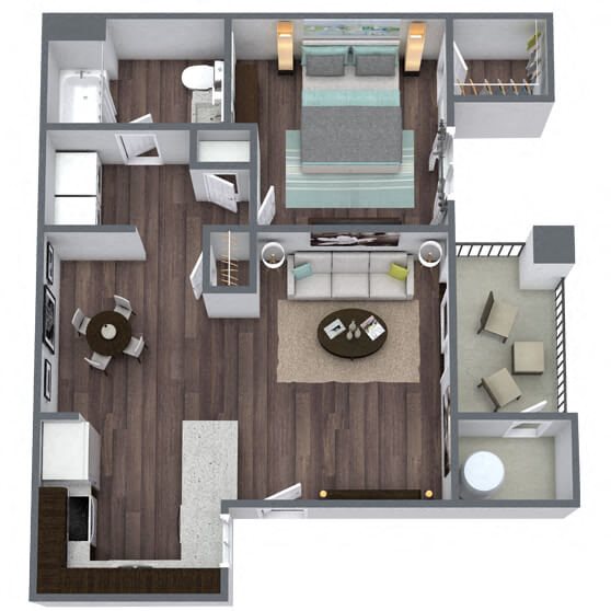 A1: 1 Bed 1 Bath floor plan