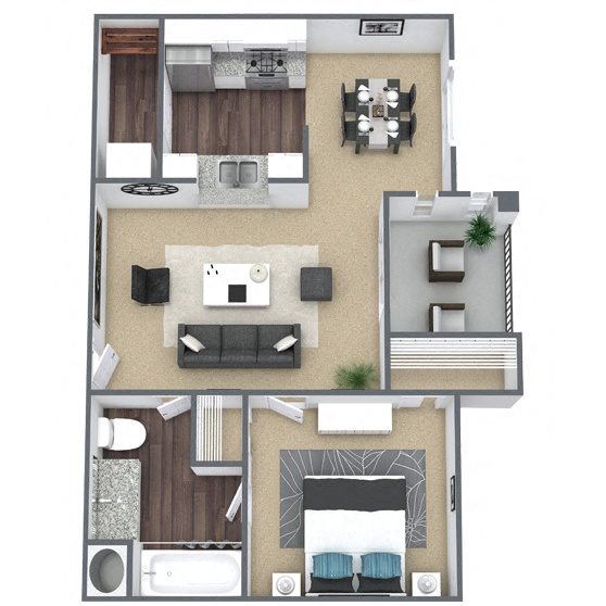 A1: 1 Bed 1 Bath floor plan