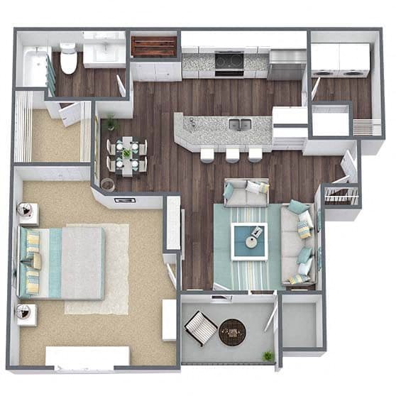 A1: 1 Bed 1 Bath floor plan