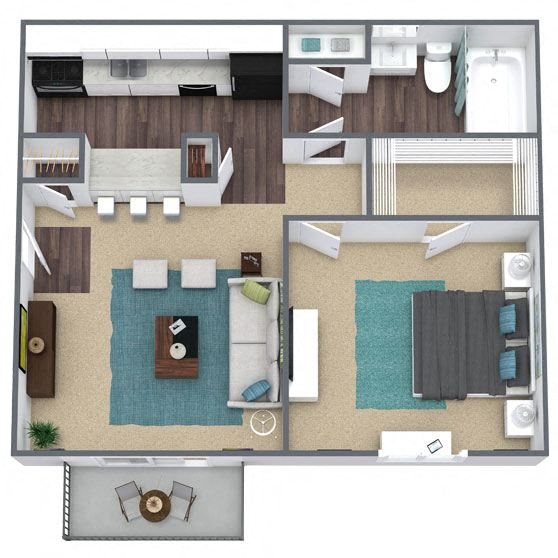 A1: 1 Bed 1 Bath floor plan