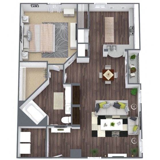 A1: 1 Bed 1 Bath floor plan