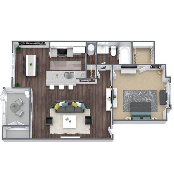 A1: 1 Bed 1 Bath floor plan