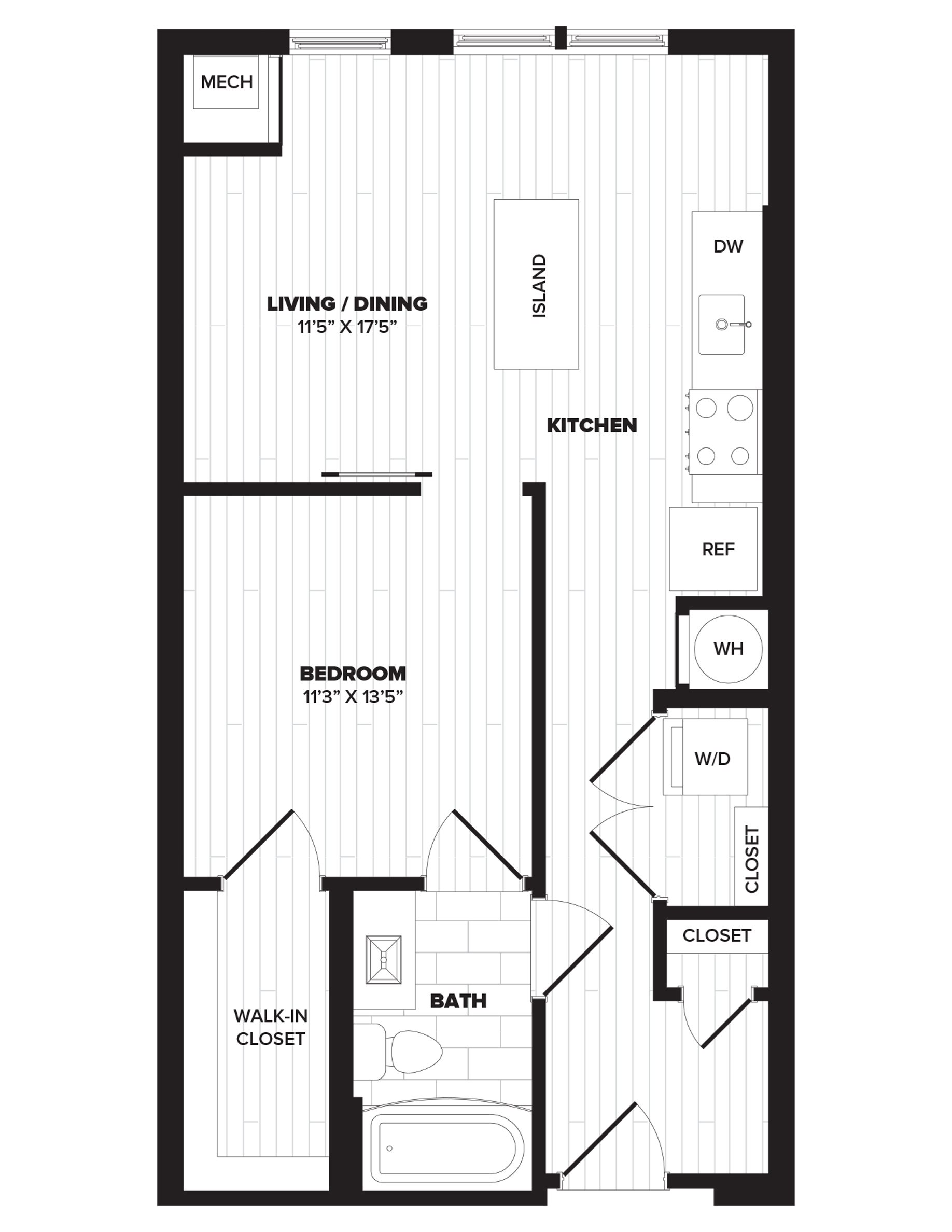 A8: 1 Bed 1 Bath floor plan