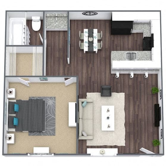 A1: 1 Bed 1 Bath floor plan