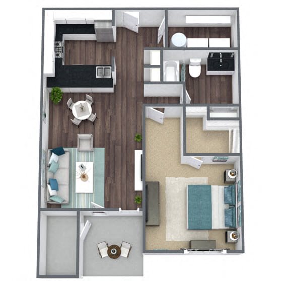 A1: 1 Bed 1 Bath floor plan