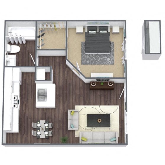 A1: 1 Bed 1 Bath floor plan