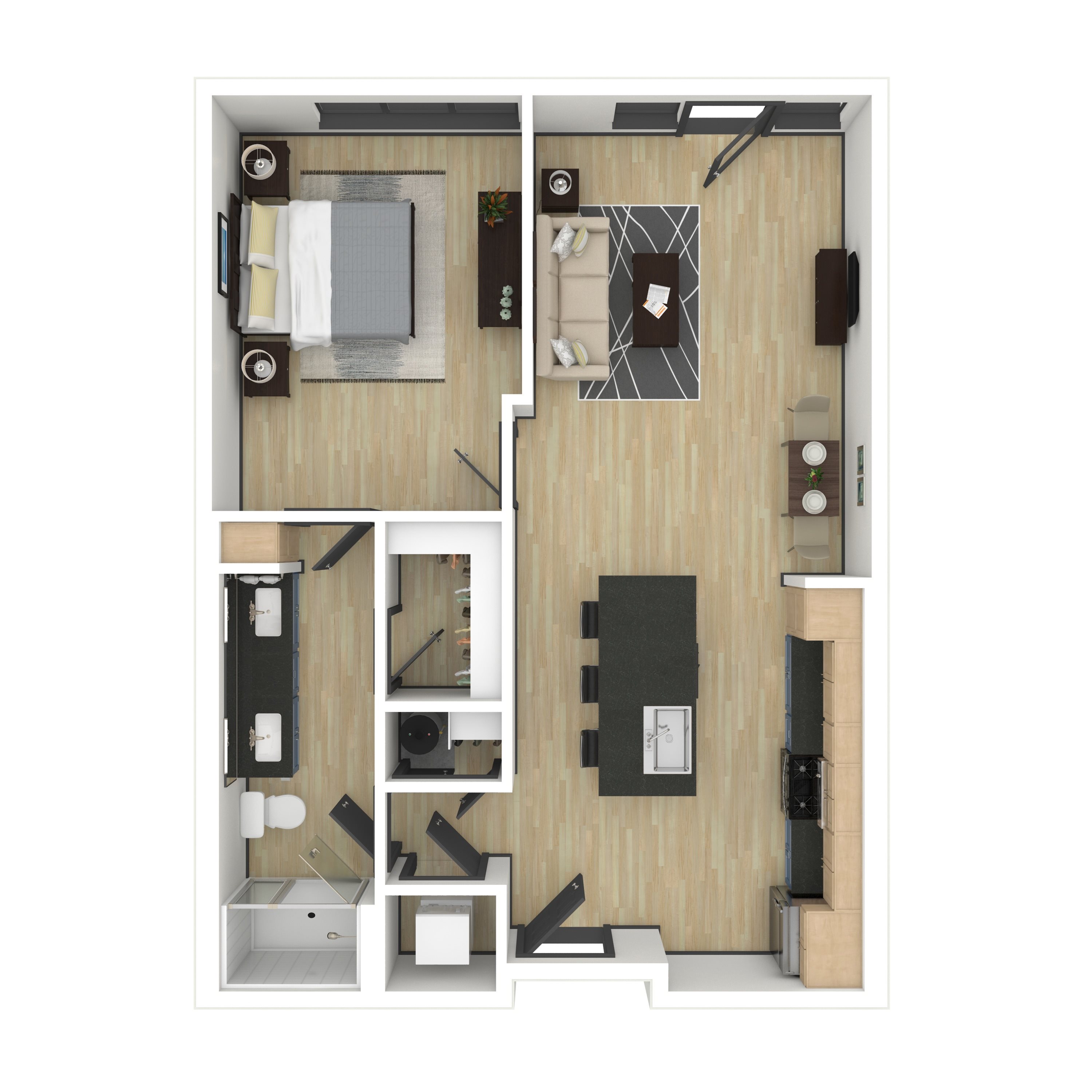 A2: 1 Bed 1 Bath floor plan