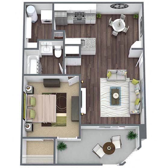 A2: 1 Bed 1 Bath floor plan