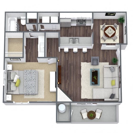 A2: 1 Bed 1 Bath floor plan