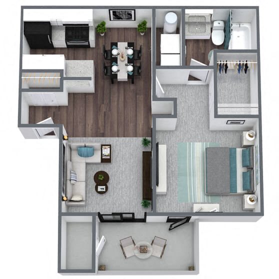 A2: 1 Bed 1 Bath floor plan