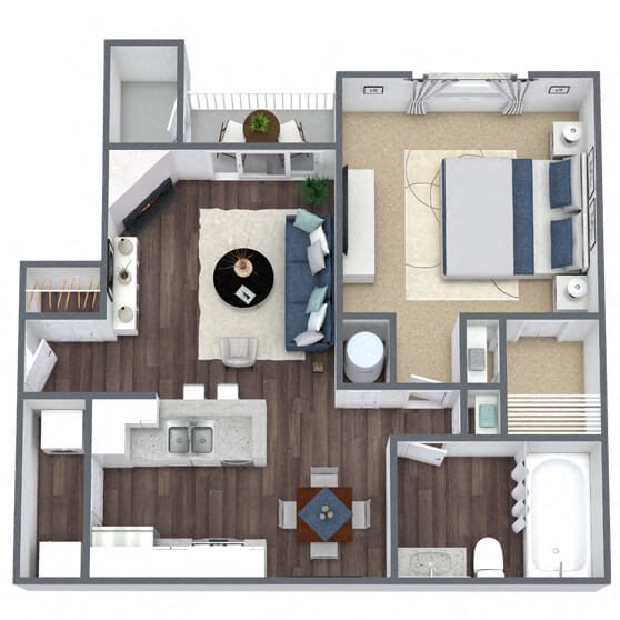 A2: 1 Bed 1 Bath floor plan