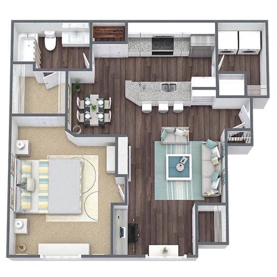 A2: 1 Bed 1 Bath floor plan
