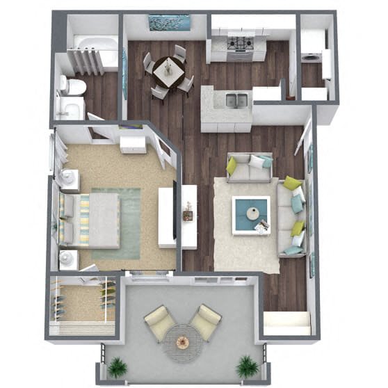 A2: 1 Bed 1 Bath floor plan