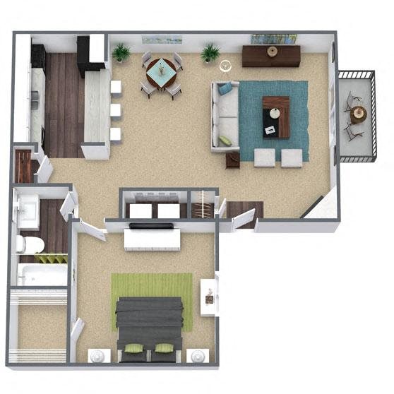 A2: 1 Bed 1 Bath floor plan
