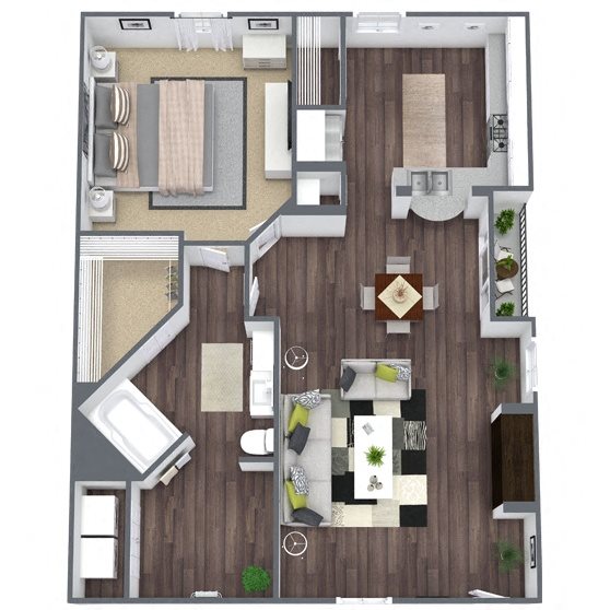 A2: 1 Bed 1 Bath floor plan
