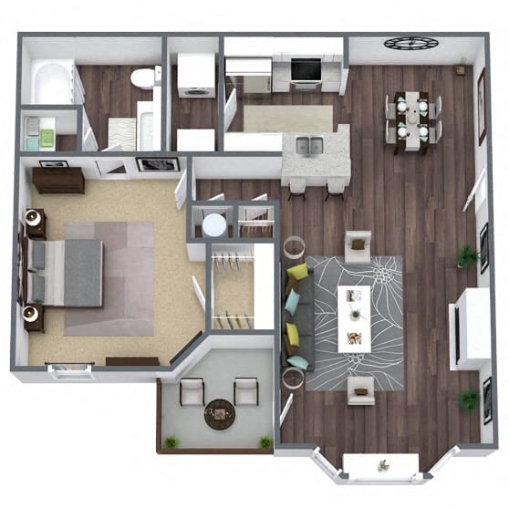A2: 1 Bed 1 Bath floor plan