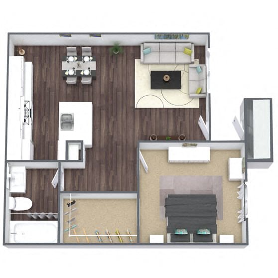 A2: 1 Bed 1 Bath floor plan
