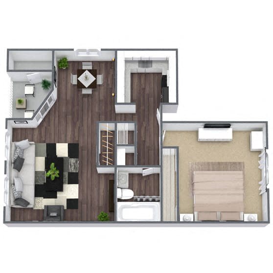 A3: 1 Bed 1 Bath floor plan