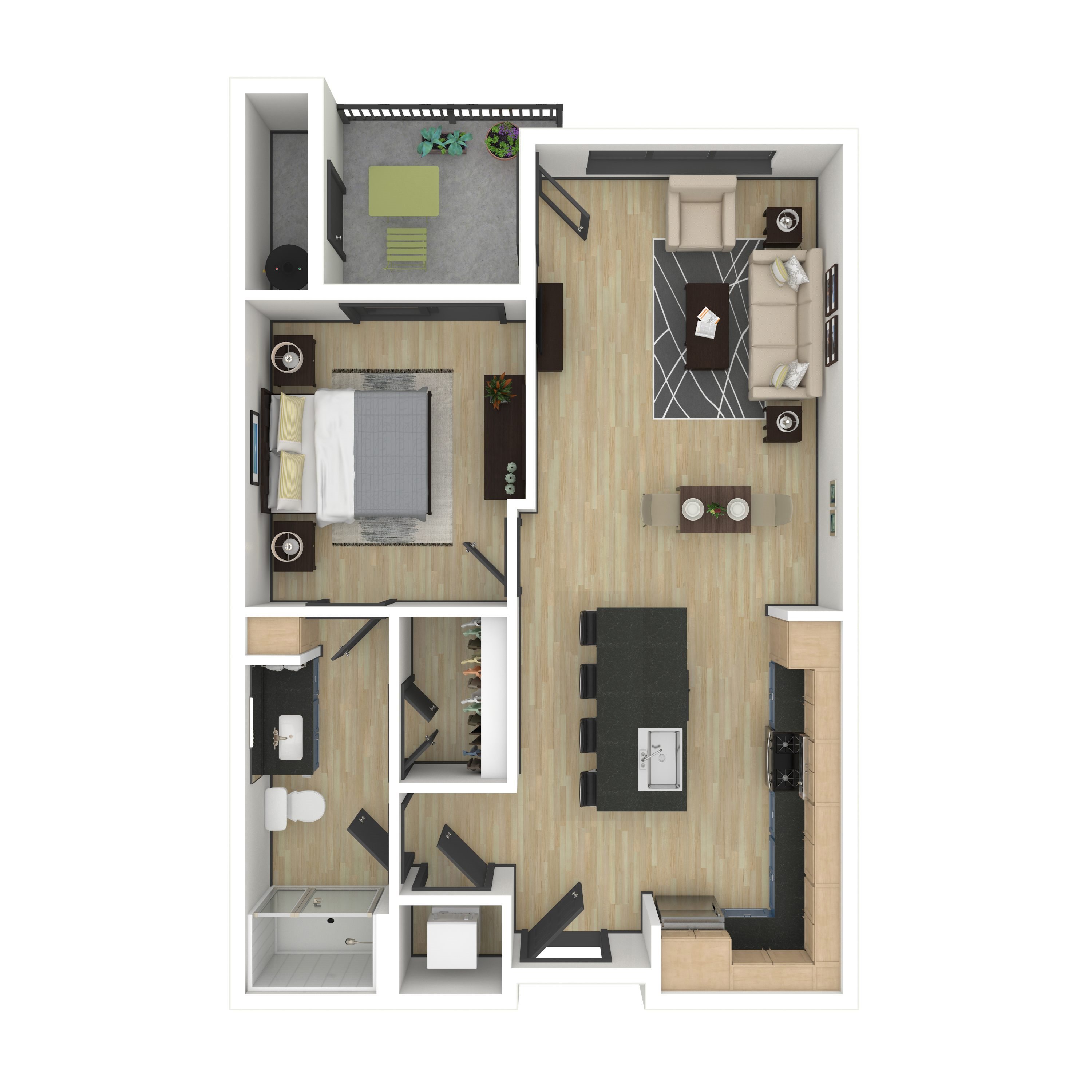 A1: 1 Bed 1 Bath floor plan