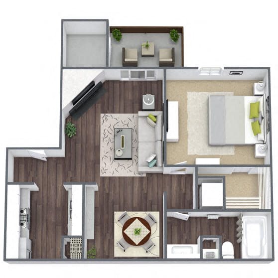 A2: 1 Bed 1 Bath floor plan